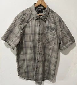 HARLEY DAVISON KARIERTES GRAUES TWILL GROSSE STICKEREI LOGO BUTTON DOWN HEMD 2XL XXL - Bild 1 von 14