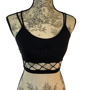 VICTORIA’S SECRET Women Black Fishnet Bralette Cage Strappy Sexy Top Club S - Picture 1 of 6