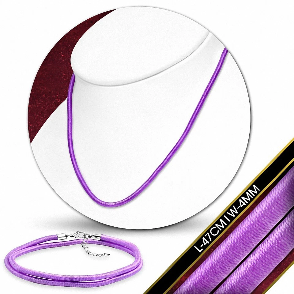 47cm x 4mm Collana Girocollo IN Caucciù Rivestito Stoffa Alla Moda Porpora - Immagine 1 di 1