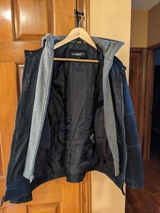 Men's Black Rivet Black Suede Leather Jacket w/ Built-in Grey Hoodie - Picture 1 of 13