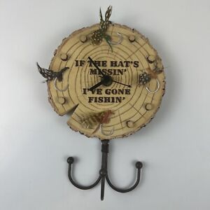 Fisherman Wall Clock Hat Hook “If The Hat’s Missin I’ve Gone Fishin” Works