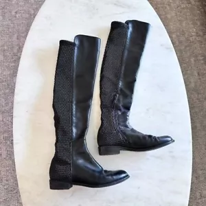 Stuart Weitzman Allgood Nappa Leather Over the Knee Boot Woven Black Boots 7 - Picture 1 of 14