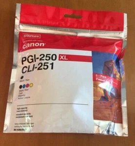 Staples Reman Inkjet Cart Canon PGI-250XL Blk HiYld & CLI-251 B/C/M/Y 5/PK - Picture 1 of 4