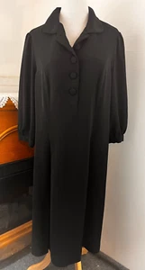 RETROUnbranded Black Overall Crepe Dress W/Pleats Covered Buttons Side Zipper XL - Picture 1 of 5