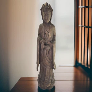 Large 26" Antique Hand Carved Wood Kwan-Yin GuanYin Bodhisattva Buddha Statue - Picture 1 of 9