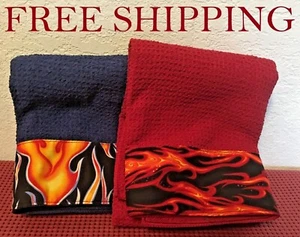Set of 2 ~~~ Flames, Hand Towel 16" x 28" (Kitchen, Bathroom, Bar Cave) - Picture 1 of 9