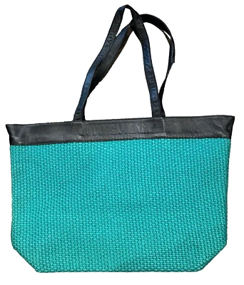 Bottega Veneta Marco Polo Green Straw Woven Leather Handle Tote Bag Italy - Image 1 of 4