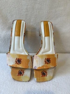 FRANCO SARTO SANDALS WOMENS SIZE 7 FLORAL SLIDES CORK BLOCK HEEL CRUELLA - Picture 1 of 6