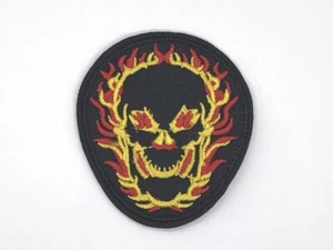 flaming skull patch embroidered iron-on fire flame biker skeleton - Picture 1 of 1