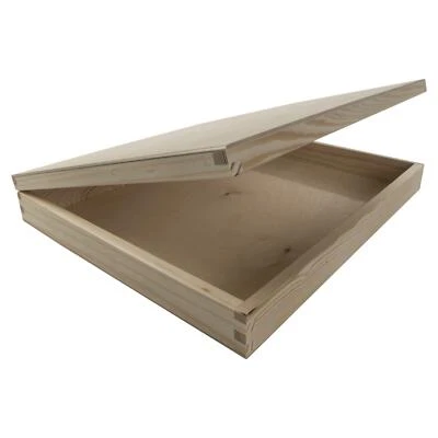 Large Shallow Wooden Keepsake Box w/ Lid | 36 x 30 x 5 cm | A4 Docs Gift Storage - Image 1 of 4