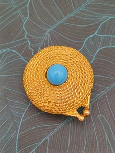 Vintage Estee Lauder goldfarbene Seil Design Cabochon Pillendose - Bild 1 von 9