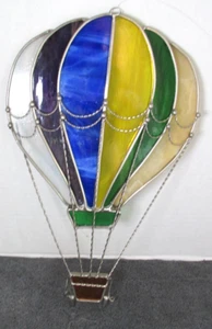 HANDMADE LARGE STAIN GLASS HOT AIR BALLOON WINDOW DECORE" 12" L X 8" WI PLE READ - Picture 1 of 11
