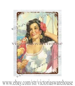 awesome garage ideas 1940s MEXICAN CALENDAR PIN UP senorita metal tin sign - Picture 1 of 4