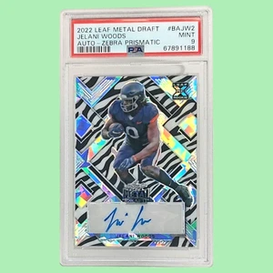 Fútbol americano Leaf Metal Draft 2022 Jelani Woods automático cebra prismático como nuevo 9 #1/5 - Imagen 1 de 4