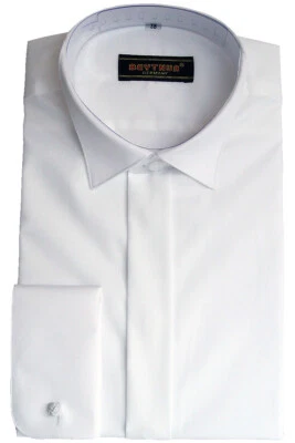 BEYTNUR Camicia smoking con colletto a cappuccio e polsino a risvolto, Comfort Fit, bianca, taglia 40
