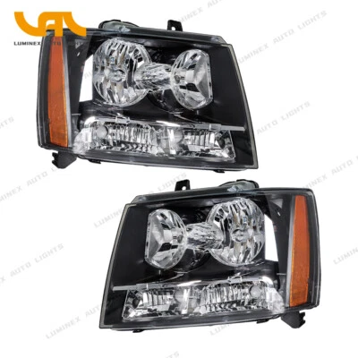 For 2007-2014 Chevy Avalanche Tahoe Suburban Halogen Black 1 Pair Headlights Foto 1 de 4