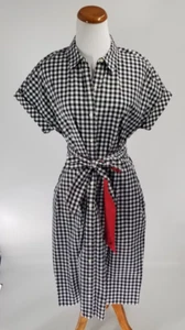 Abito Camicia Talbots Taglia 12 Petite Gingham Bordo Rosso Nero Bianco Nuovo 12P - Foto 1 di 4