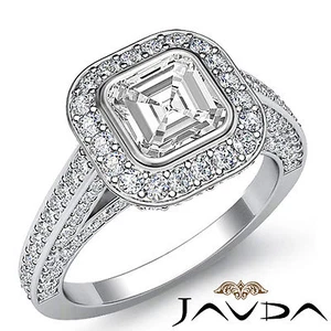 Conjunto de pavé de halo circa anillo bisel de compromiso de diamantes Asscher color EGL G VS1 2,25 quilates - Imagen 1 de 12