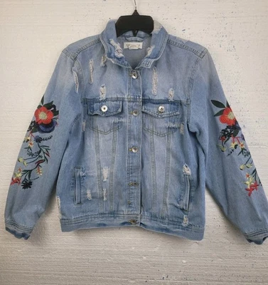 Chaqueta bordada flor envejecida colección de mezclilla Cavalini talla S para mujer Foto 1 de 4