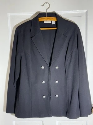 Chaqueta Blazer Chico’s Tejida Manga Larga, 3, Usada en Excelente Condición, Aspecto Dbl Pecho, Botón Plateado Foto 1 de 4