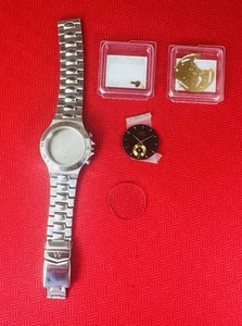NOS Seiko 7T32-7E70 Chronograph Alarm Dial Black Gold Project Parts Nos AM band - Picture 1 of 12