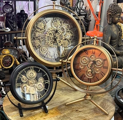 Black and Gold Clock with Moving Cogs and Roman Numerals – Vintage Style - Image 1 of 4