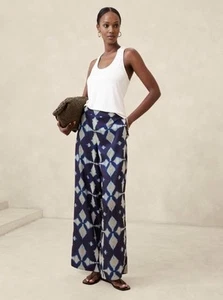 BANANA REPUBLIC Ikat Wide Leg Pants Blue Medium - Picture 1 of 7
