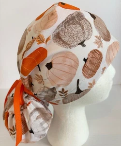 Fall Pumpkin Print Medical Ponytail Pouch Surgery Scrub Cap Chef Hat - Picture 1 of 8