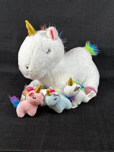 Snug A Babies 15" Rainbow Unicorn Mom With 3 Babies Zipper Belly Plush - Picture 1 of 8