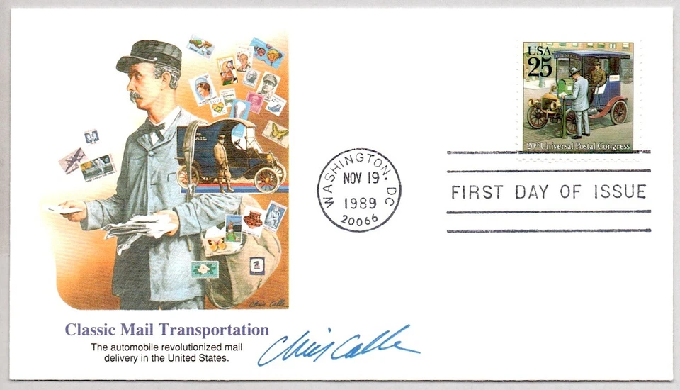 #2437 POSTAL TRUCK CLASSIC MAIL TRANSPORTATION, FDC ARTIST CHRIS CALLE SIGNED - Image 1 of 1