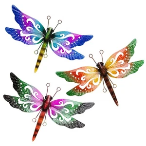 Metal Dragonfly Wall Decor, 3 Pack Colorful Dragonfly Outdoor Decor, Metal Outdo - Picture 1 of 6