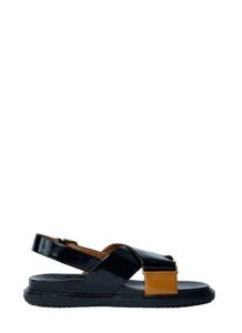 MARNI Fussbett Black Leather Slide Sandals New & Authentic - Picture 1 of 4