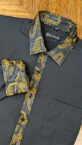 Barry.Wang Herren Western Hemd LARGE Seide Schwarz Langarm Knopf Oberhemd  - Bild 1 von 11