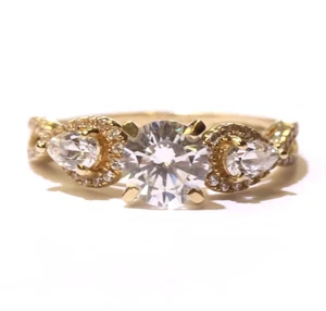 14k yellow gold Cubic zirconia CZ cluster womens ring 3.2g estate vintage 7.5 - Picture 1 of 7