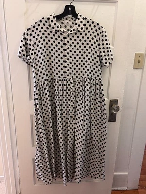 Pre-owned Ichi Antiquities dress - white with black polka dots - OS 100% linen - Image 1 of 4