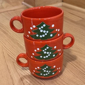 Waechtersbach Germany Red CHRISTMAS TREE Small Coffee/Tea Cups/ Mugs - Set Of 3! - Picture 1 of 12