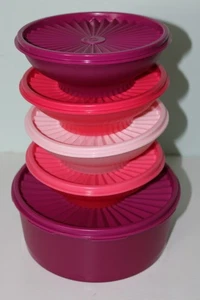 Tupperware Classic Servalier Bowl Set de 5 Tonos de Rojo Nuevo - Imagen 1 de 2