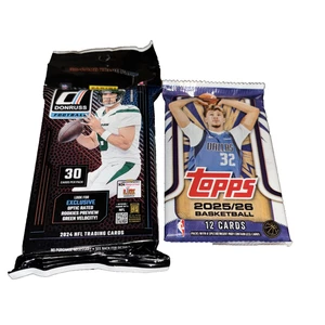 2025 Donruss Football 30 Karten Fat Pk & 25/26 Topps Basketball 12 Karten Pk - kostenloser Versand - Bild 1 von 4