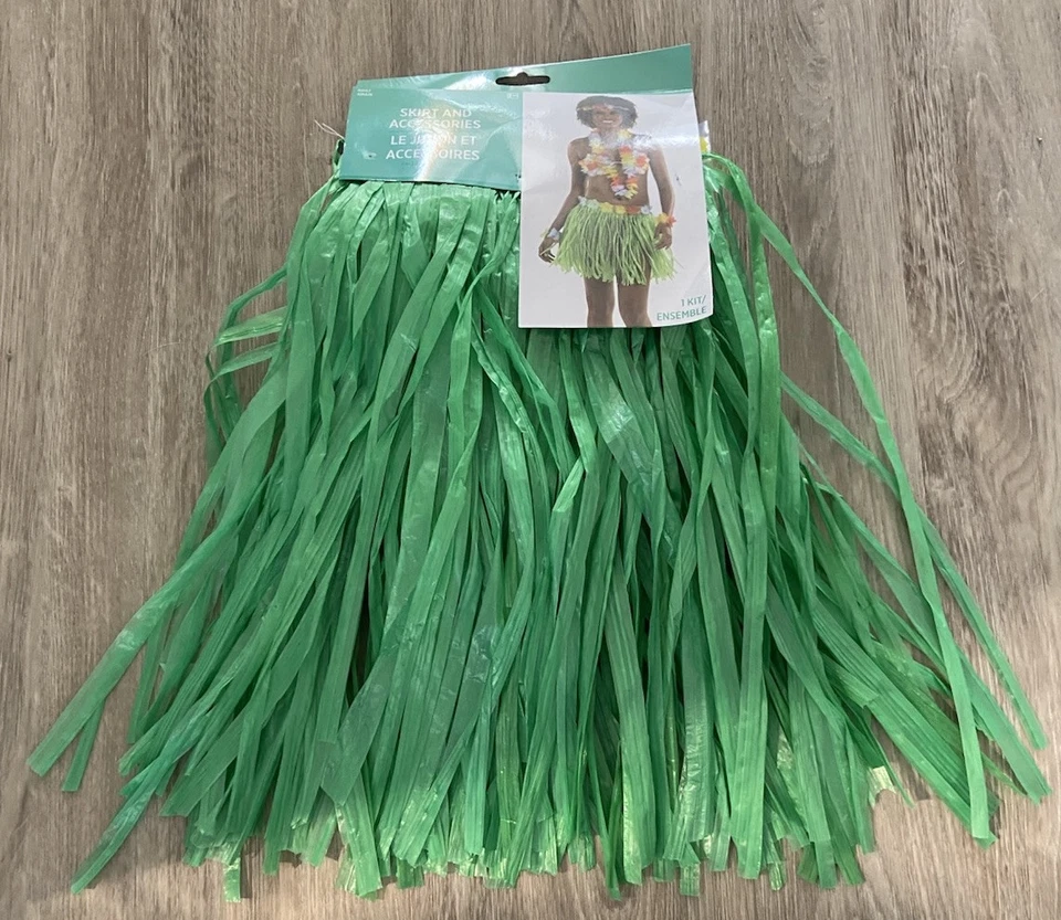 Disfraz de Hula Hawaiano Luau Falda de Hierba, Lei, Sujetador de Hibisco y 2 Pulseras NUEVO Foto 1 de 4