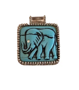 Large Lucite Turquoise Elephant Pendant, Statement, Siver Tone, Rhinestone Eye - Picture 1 of 4