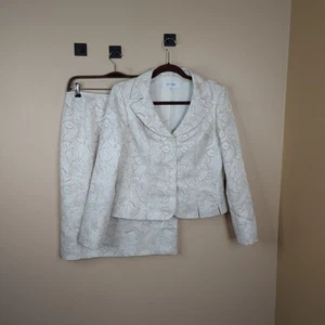Suit Studio Floral Design Mini Pencil Skirt and Long Sleeve Jacket Ivory Size 8 - Picture 1 of 12