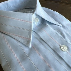 VINTAGE ARROW Dress Shirt Blue Striped Size 15 1/2 - 32/33 Cotton/Poly USA NOS - Picture 1 of 15