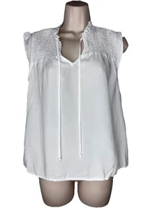 Top de mujer Cloth & Stone blanco con volantes y cuello M 100 % Tencel Lyocell - Imagen 1 de 7