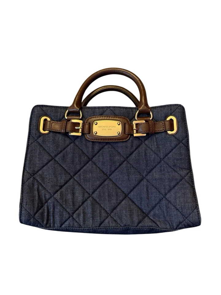 Bolso de Hombro Michael Michael Kors Acolchado Denim y Correa de Cuero Marrón Hamilton Foto 1 de 2