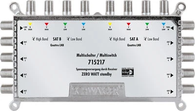 Schwaiger Multischalter 9/8 Switch Verteiler Full HD 3D SAT Quattro TV silber - Bild 1 von 4