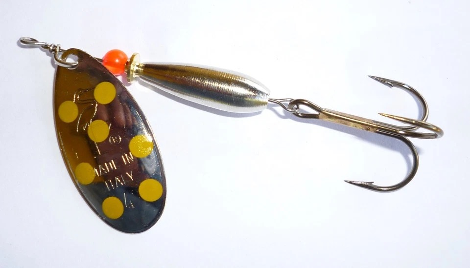 cucchiaino lucciola heron argento puntini gialli pesca spinning trota aspio - Immagine 1 di 1