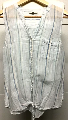 Women's Joie White Blue Green Stripe Cotton Sleeveless Top Small Tank Tie Bottom - Image 1 of 3