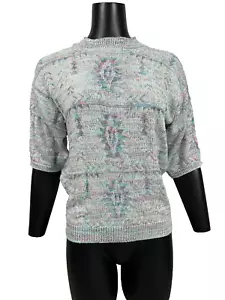Fortune Knits 3/4 Sleeve Knitted High Neck Pastel Women's Sweater Vintage 80s - Picture 1 of 6