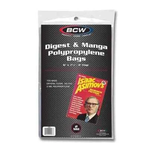 BCW Digest and Manga Poly Bags Pack of 100 Acid Free Safe 2 Mil Storage Holders - Picture 1 of 3