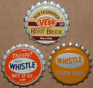 Vintage soda pop bottle caps VESS WHISTLE Collection of 3 different unused cond - Picture 1 of 3